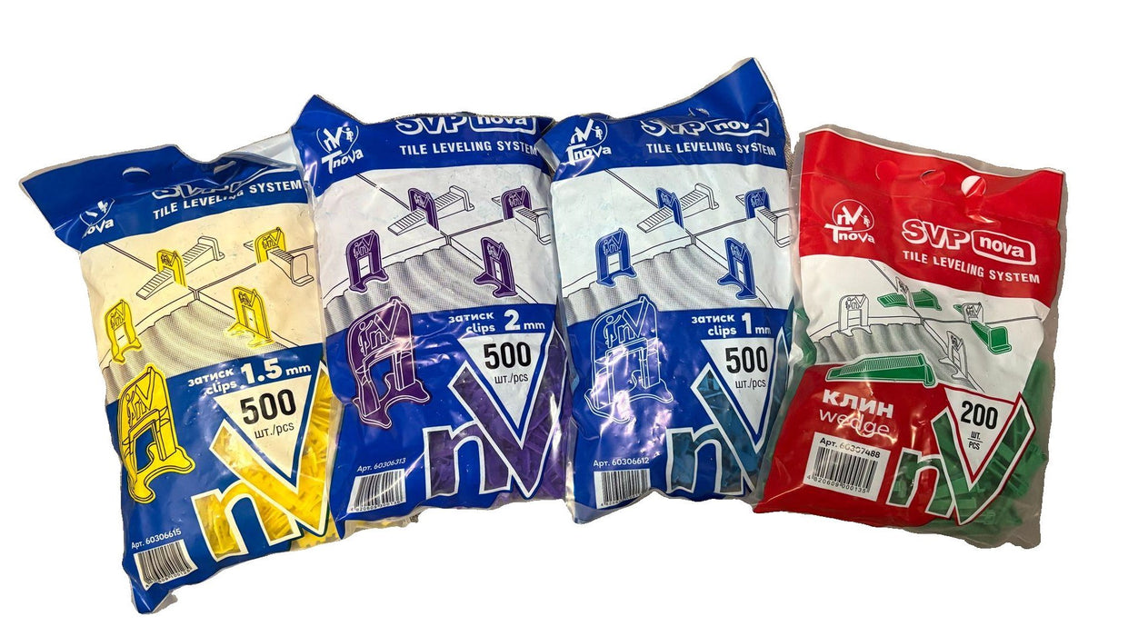 SVP Nova Fliesen Nivelliersystem 1mm, 1,5mm, 2mm Laschen Keile Verlegehilfe Set